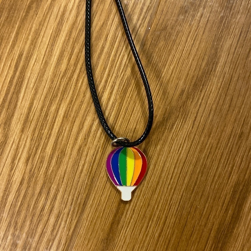 Hot Air Balloon Rainbow Pendant  Necklace Black Cord Unisex